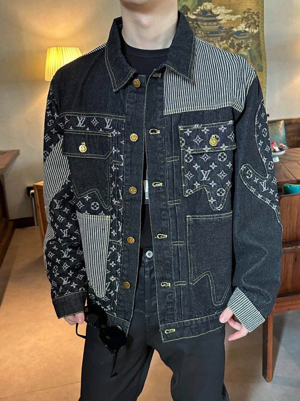 威登 louis vuitton/路易威登 23fw新款 老花logo拼色拼接牛仔外套