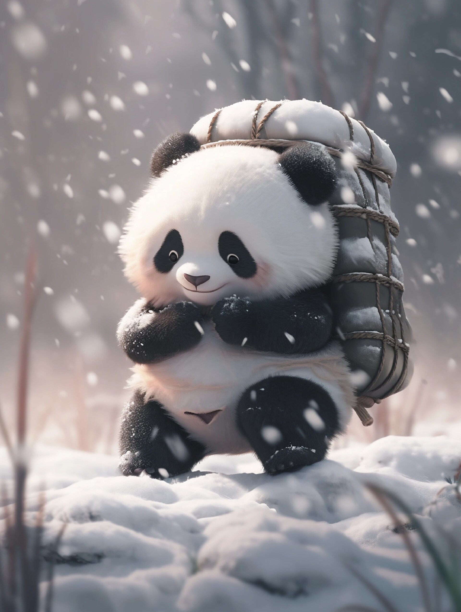 雪里呆萌的大熊猫!