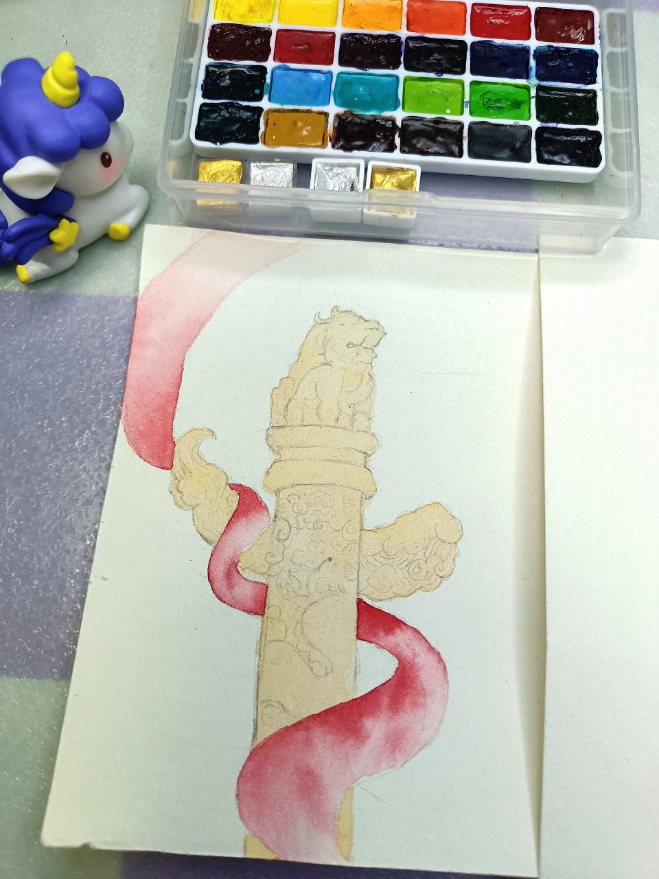 水彩画国庆|华表柱 喜迎双节day13 颜料:鲁本斯水彩 画纸:鲁本斯星空