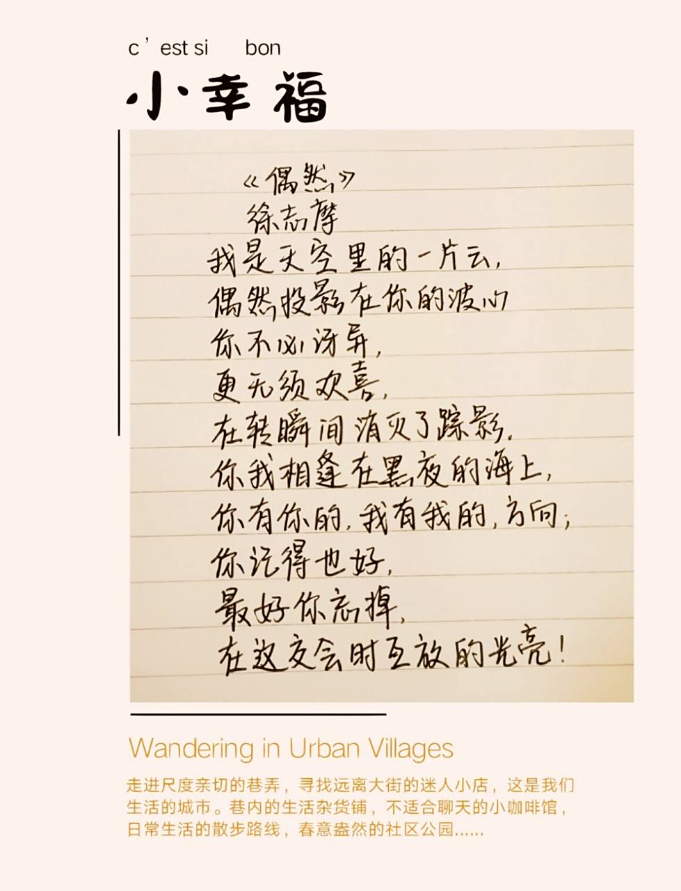 简短唯美的现代诗    《偶然》 徐志摩 我是你天空里的一片云, 偶然