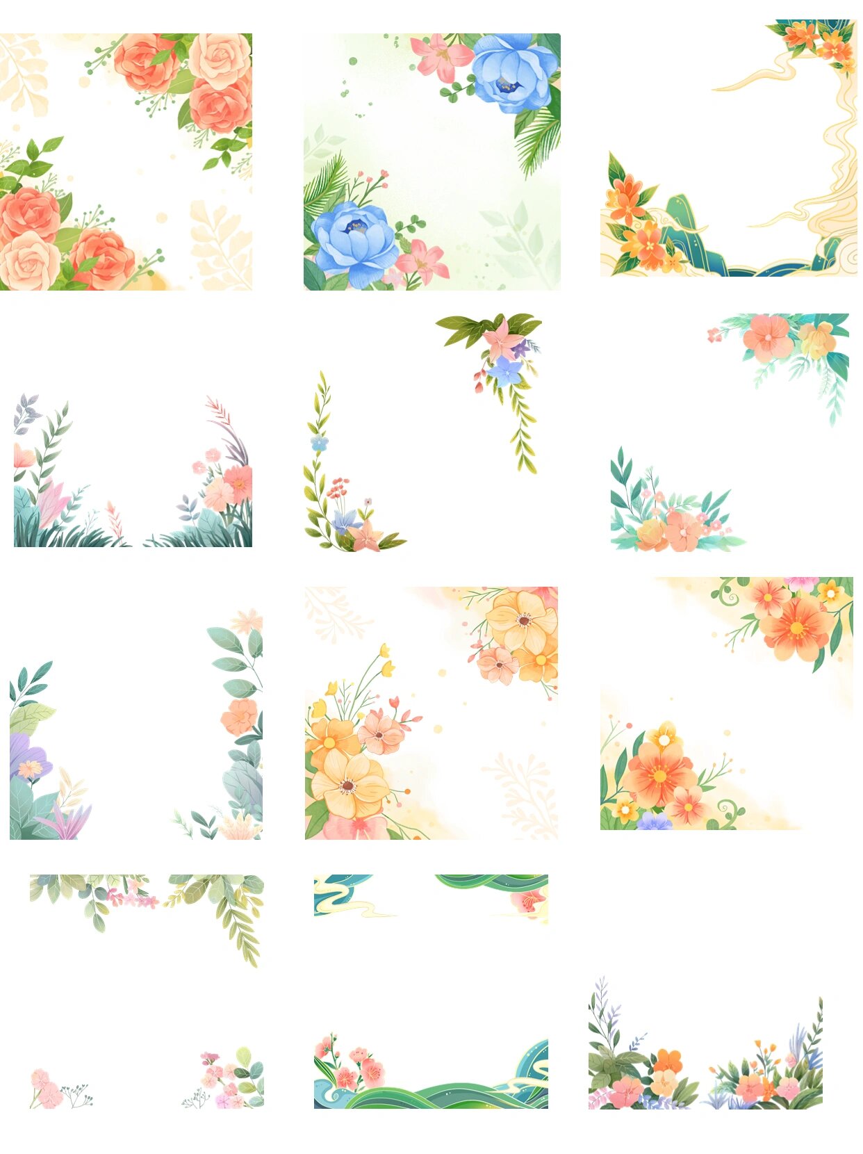 植物花卉方形边框丨背景kt板丨免扣素材