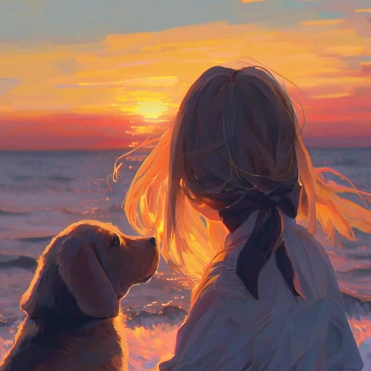 背影女头 萌宠与她～ #动漫女头# #温柔女头