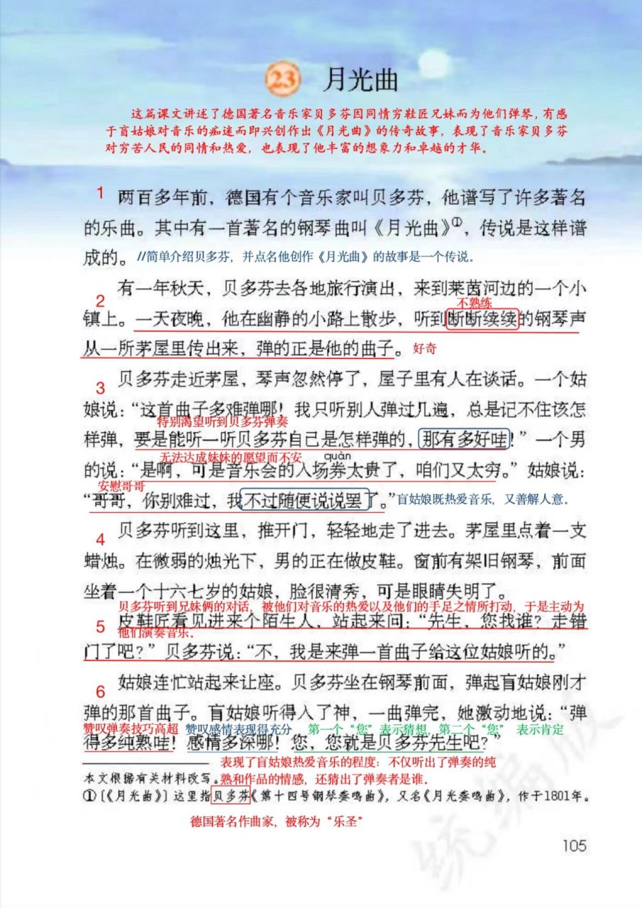 部编版六上23《月光曲》课堂笔记