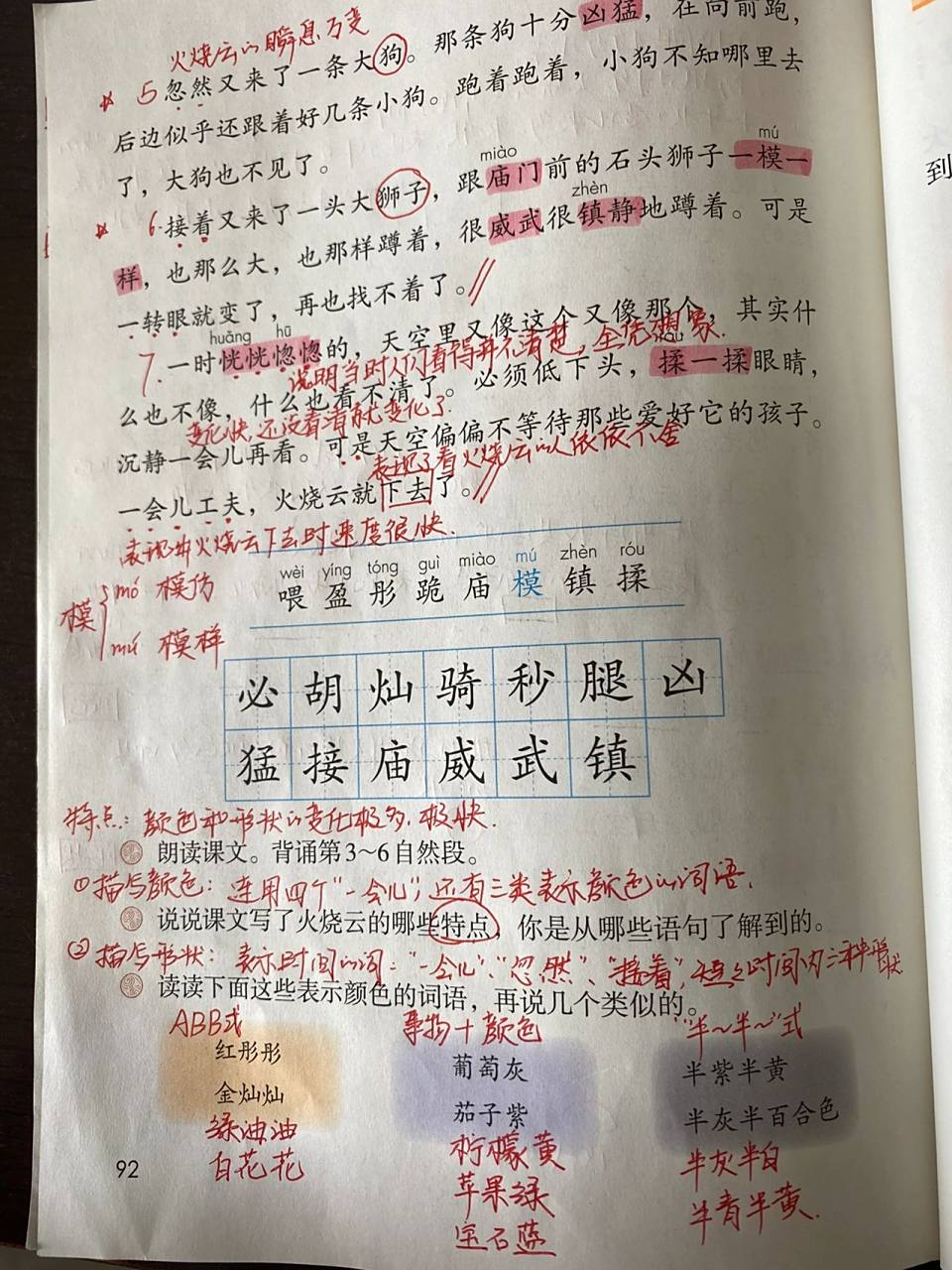 三年级下册语文  第24课《火烧云》课堂笔记 三年级下册语文  第24课