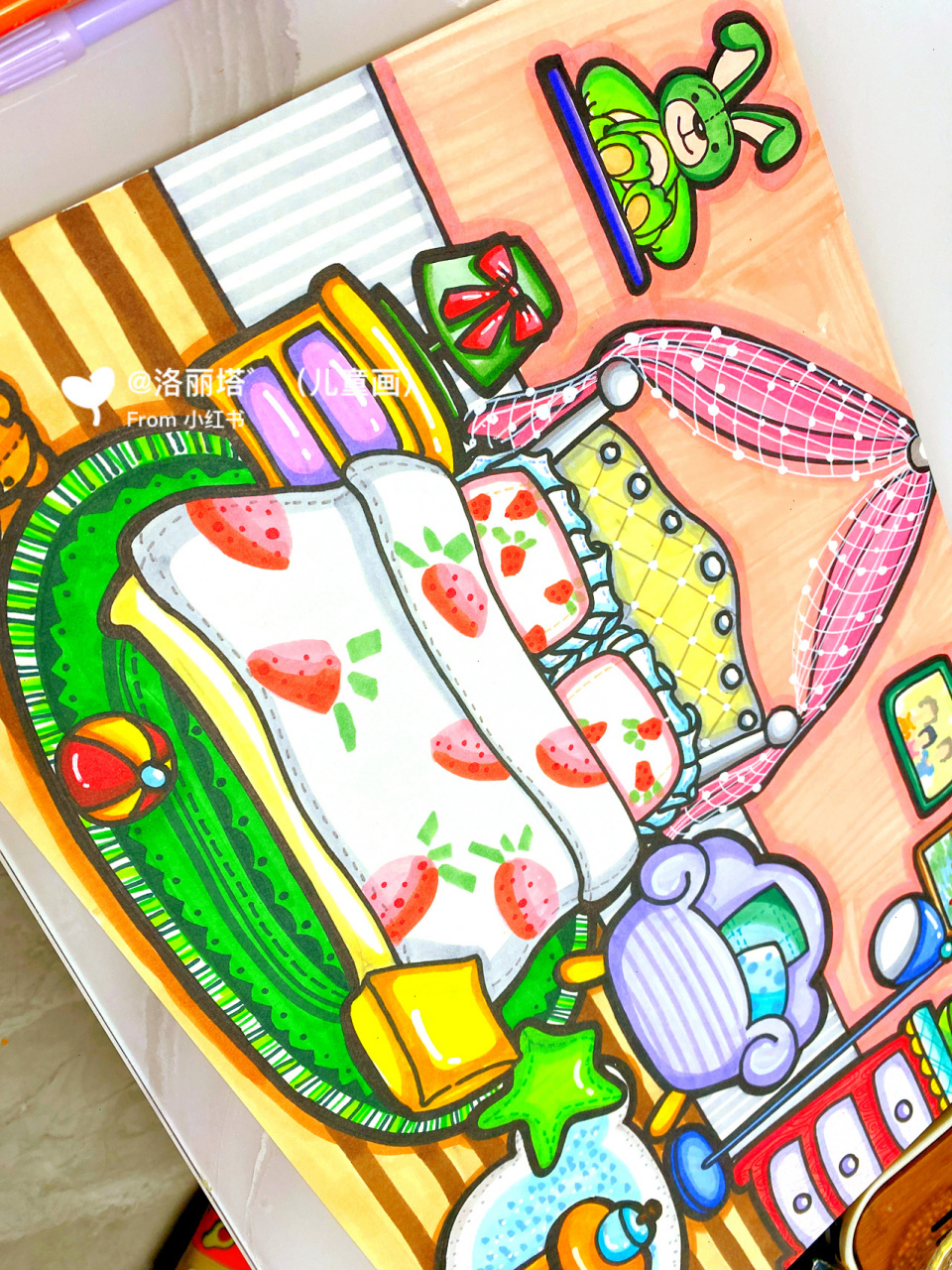 原创儿童画 室内 卧室场景摆设 原创作品,且画且珍惜,临摹请标明出处.