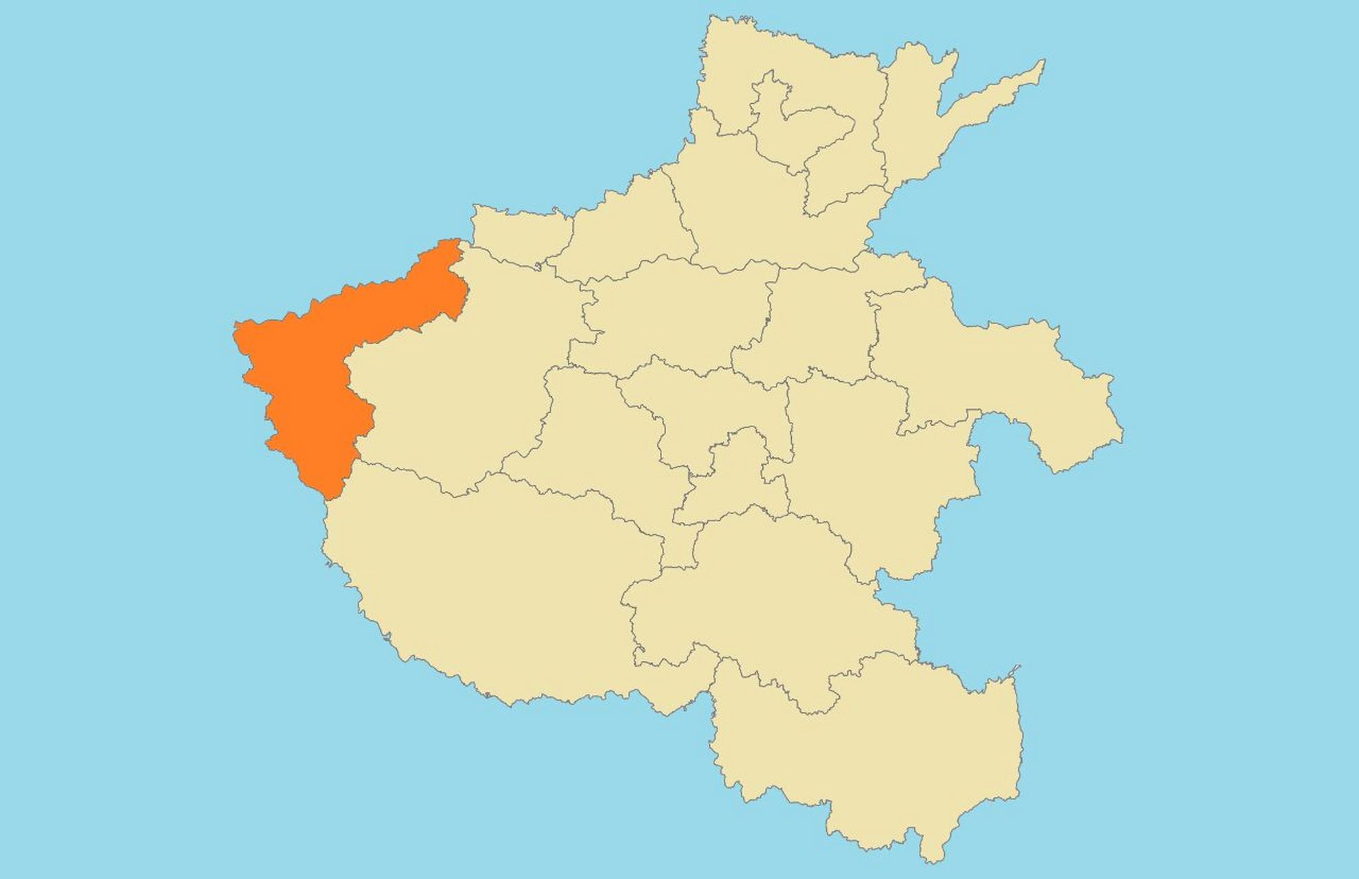 河南行政区划地图 设色三门峡,下辖2市辖区,2县,2县级市:湖滨区,陕州