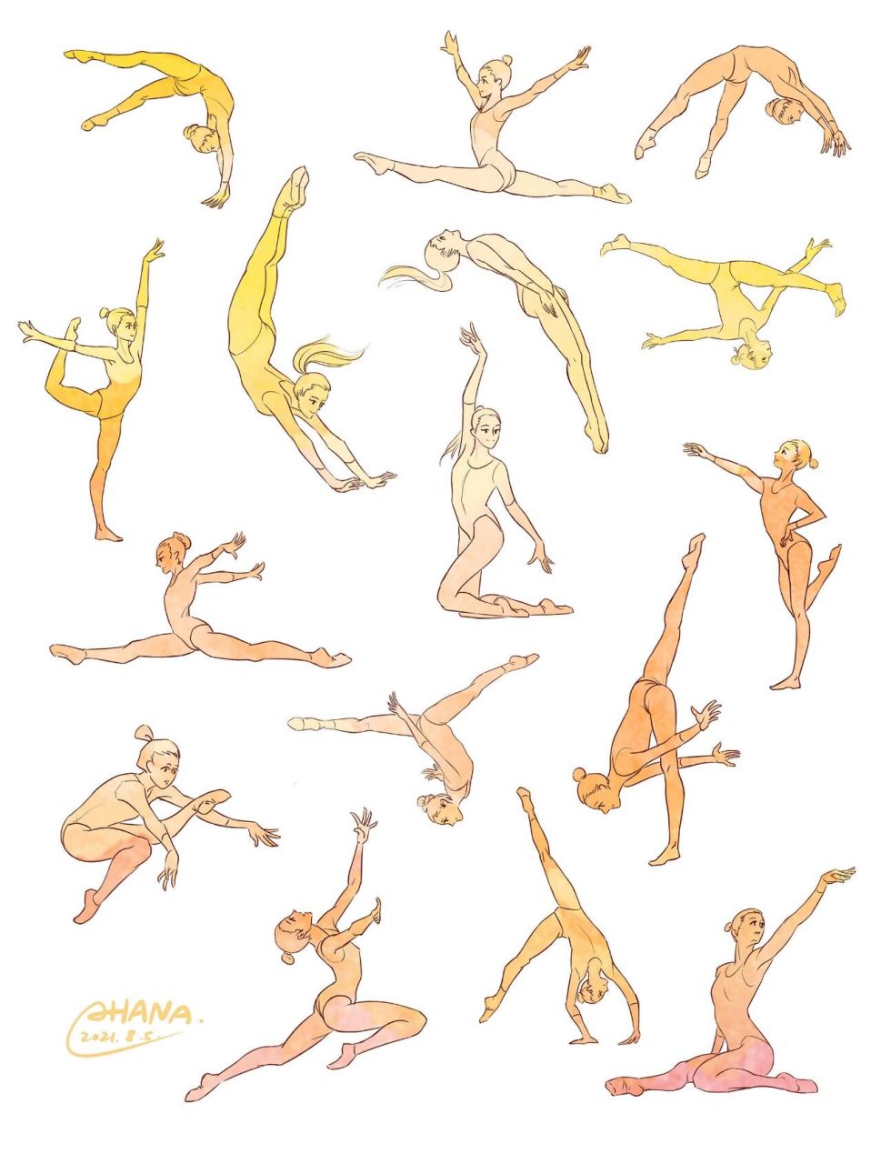 7115体操速写7115 根据中国体操运动员的姿势画的速写,她们