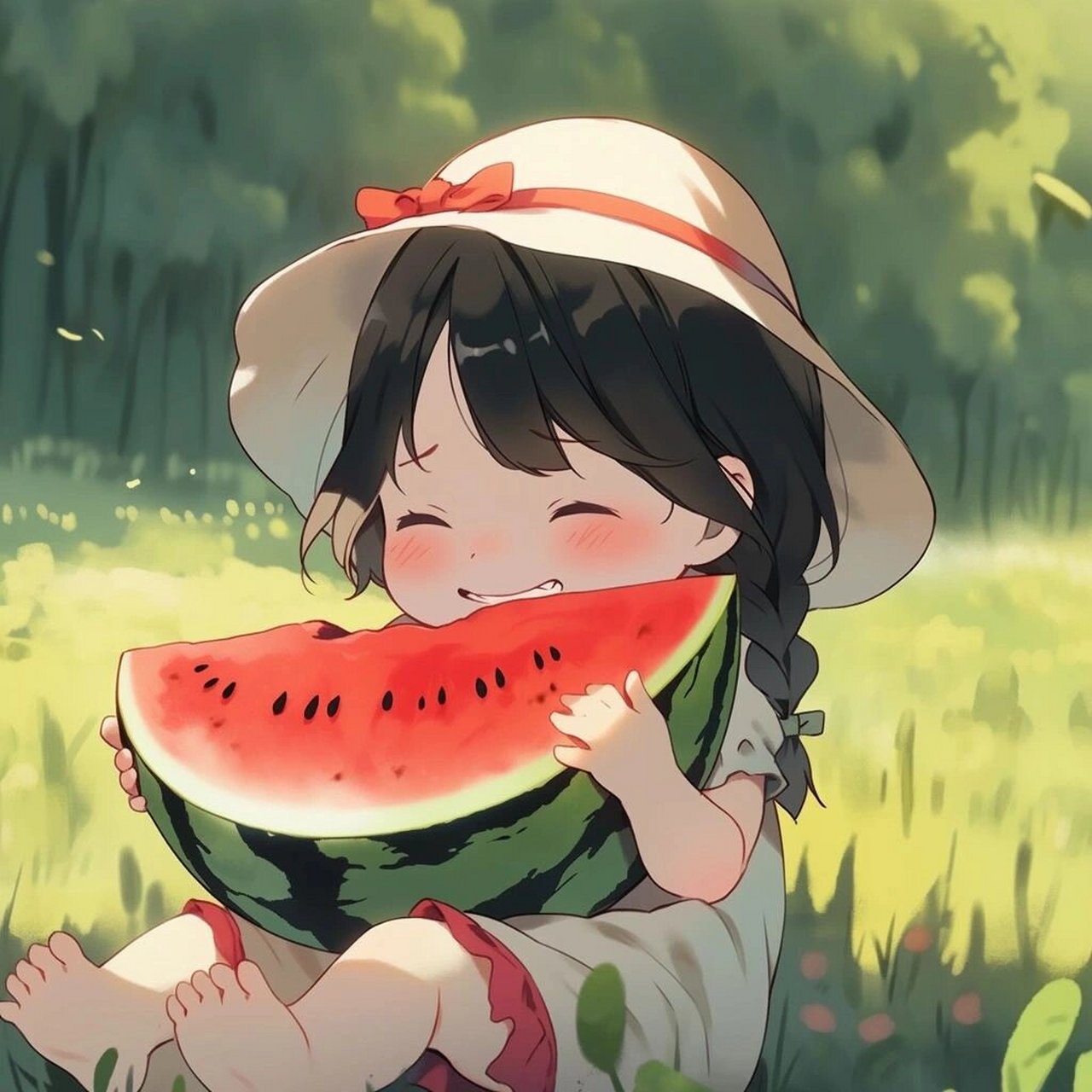 91吃西瓜的小朋友04夏天头像 喜欢的可以46615 发原图哦