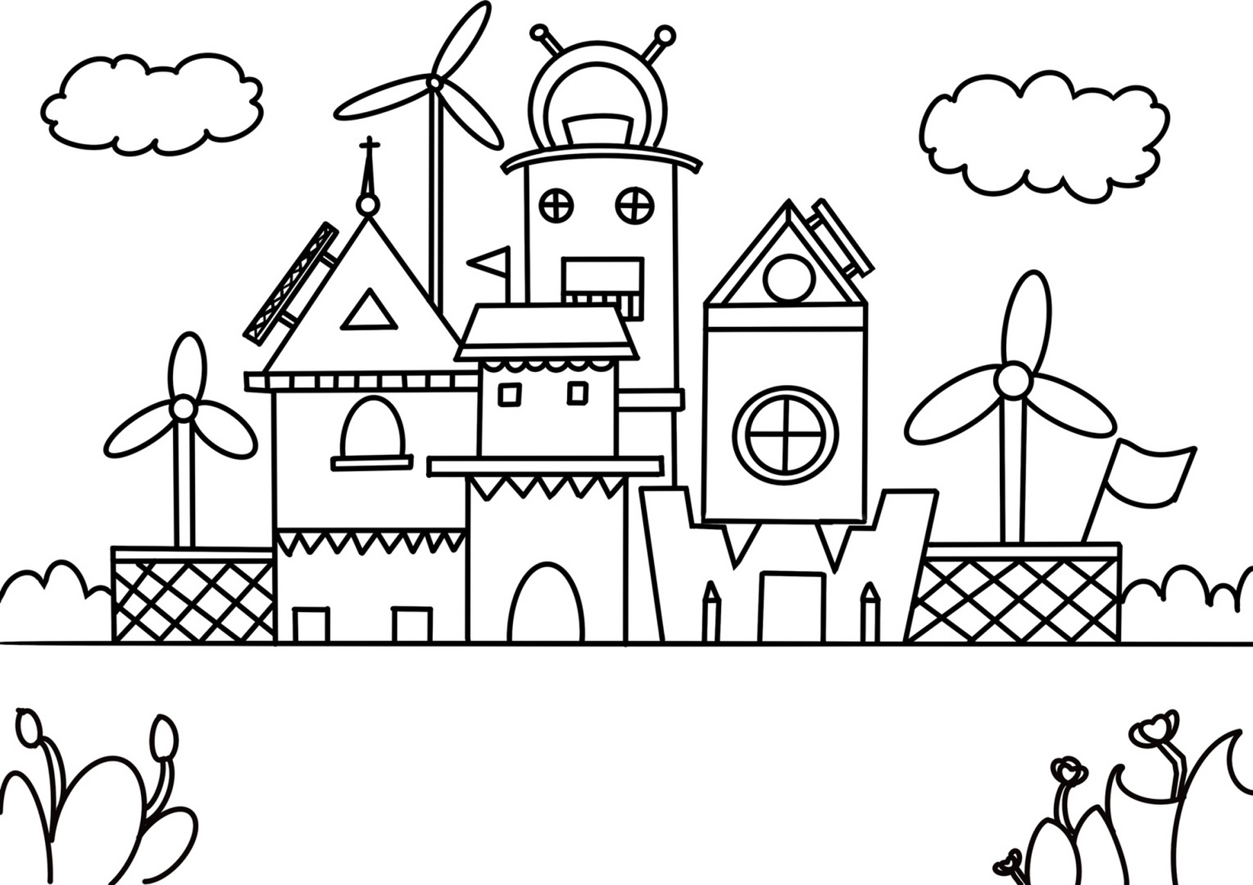 房子儿童创意画 简笔画 房子城堡 带线稿 #儿童简笔画# #创意儿童画