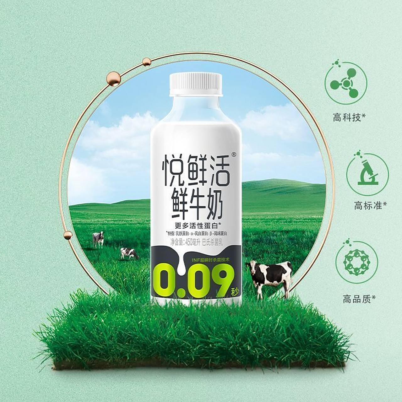 9】君乐宝 悦鲜活鲜牛奶450ml*6 780ml*2组合装    营养高钙奶低温