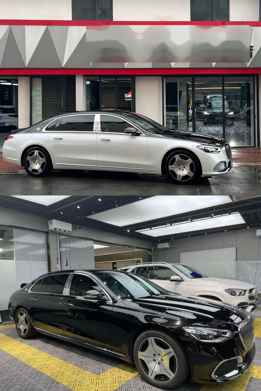 同角度拍奔驰迈巴赫改色前后——黑白双拼.