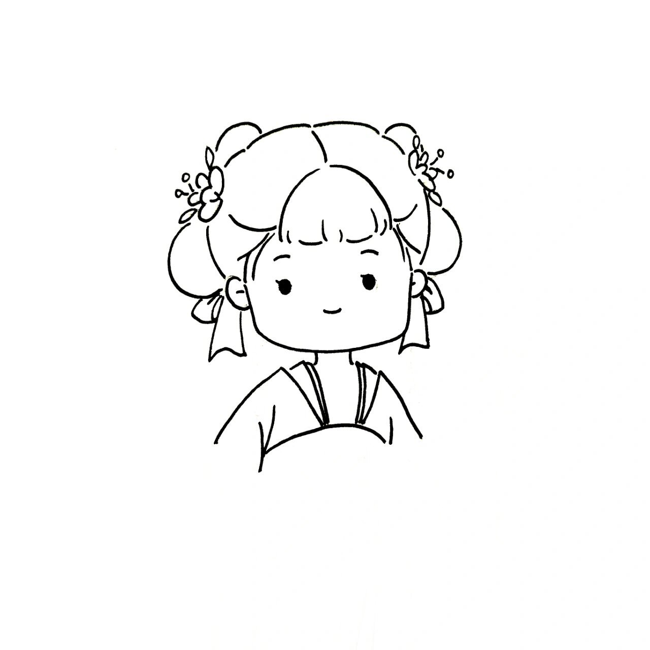 古风简笔画教程|92提柿子灯的少女 玲珑云髻生花样, 飘飖风袖蔷薇香