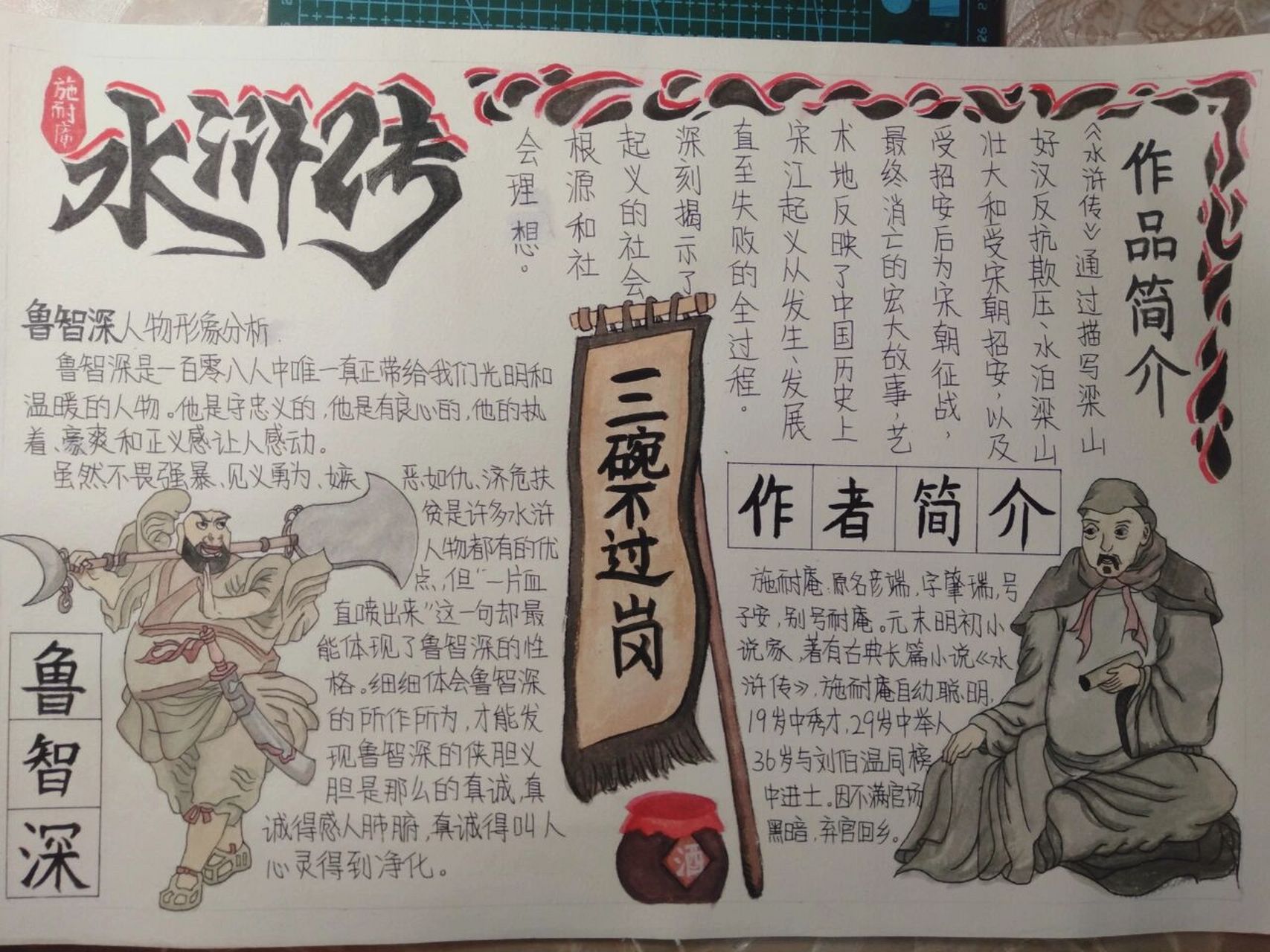 九年级《水浒传》手抄报 终于把最后一项暑假作业完成了,开心 话说,画