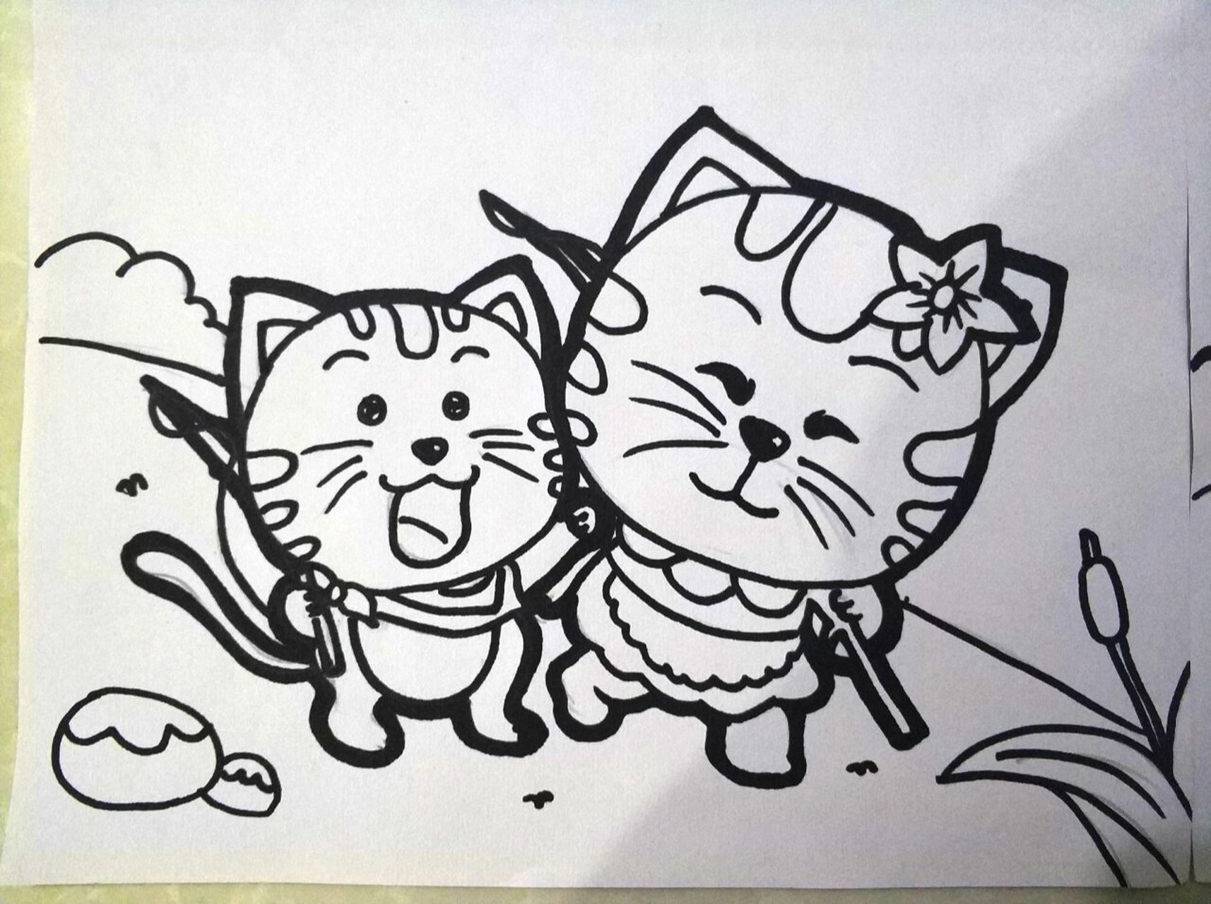 小猫钓鱼连环画 临摹绘本小猫钓鱼线稿