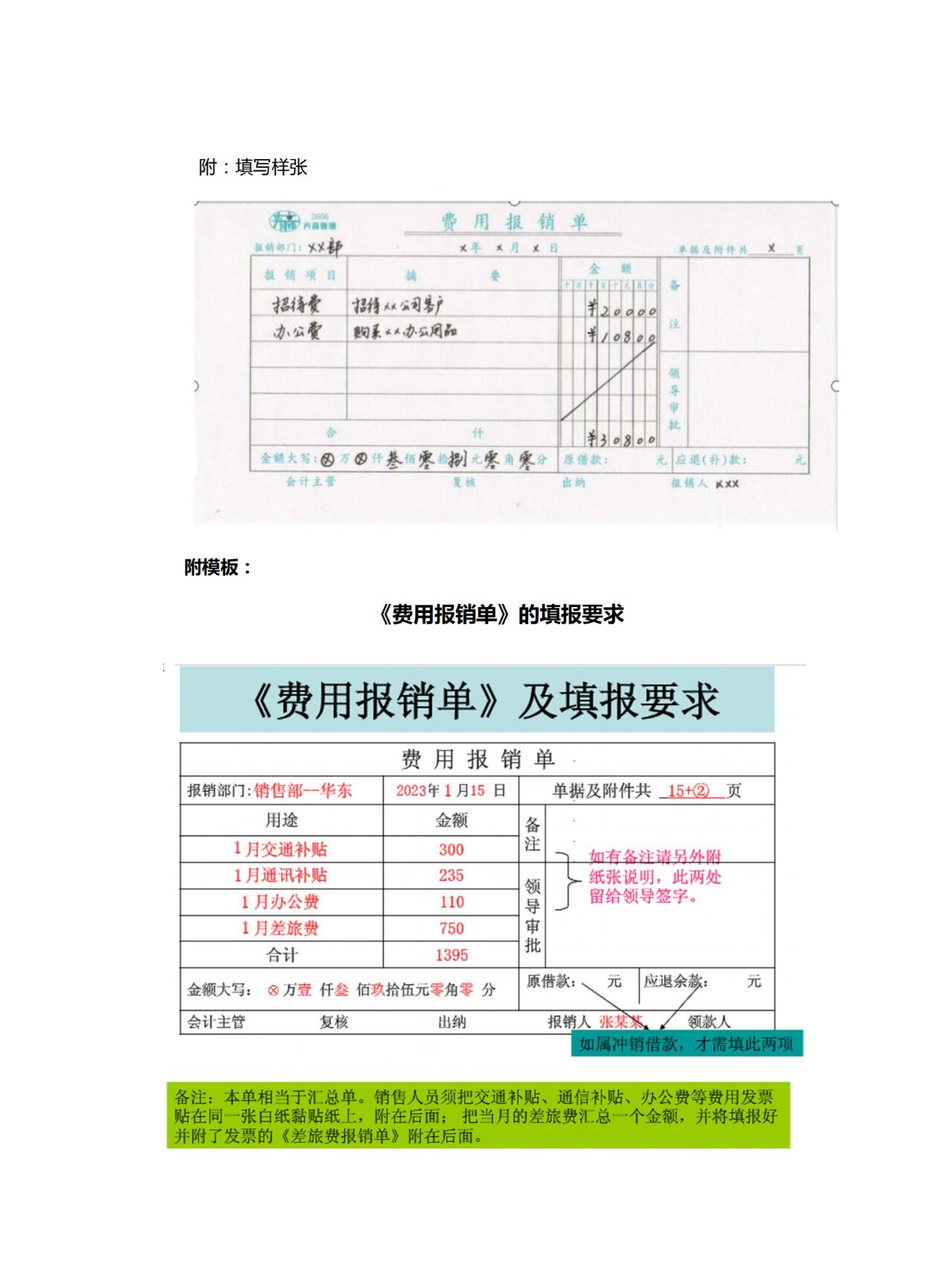 费用报销单填写规范及附件明细