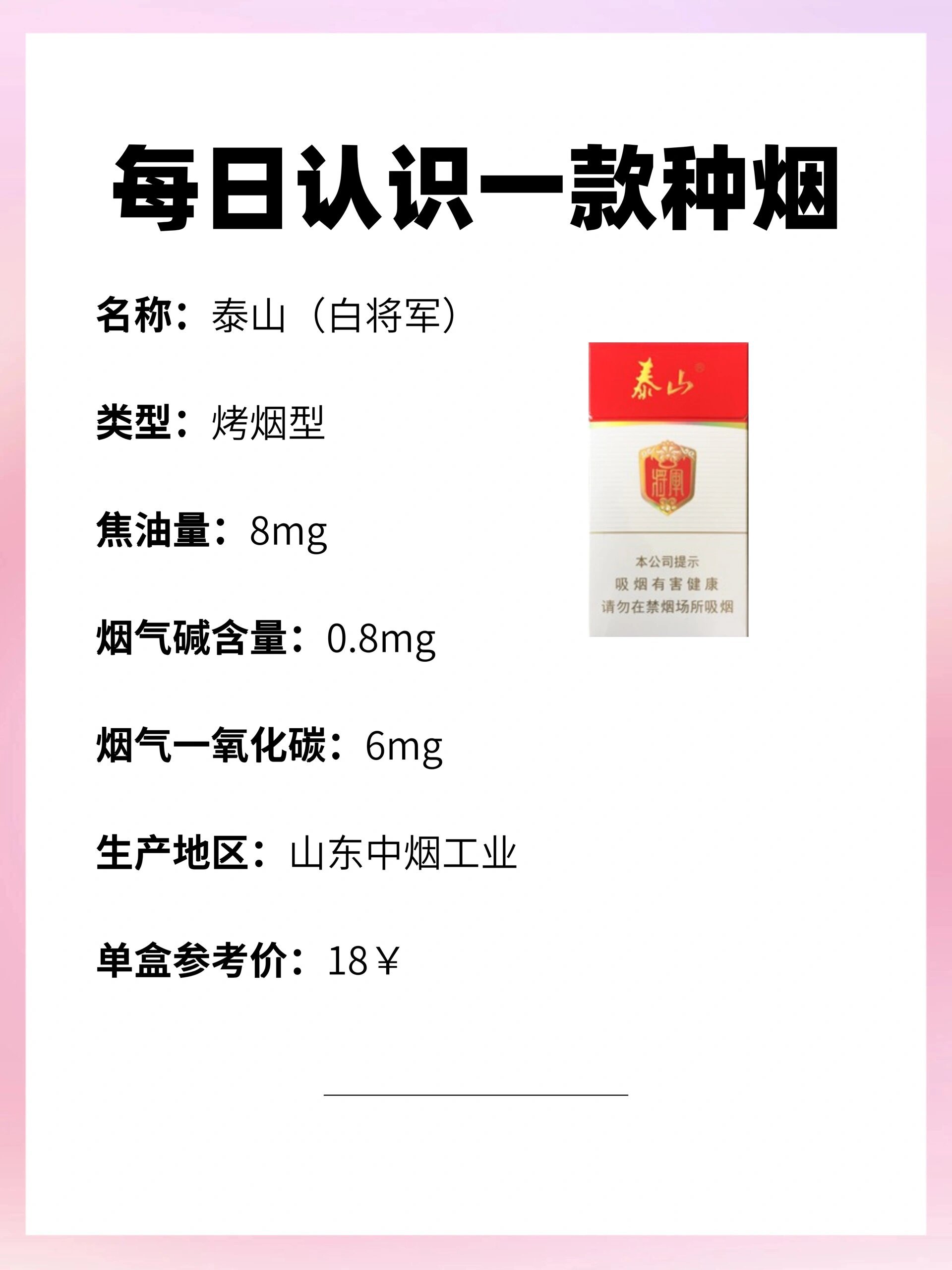 每天认识一种烟|泰山(白将军细支)6015