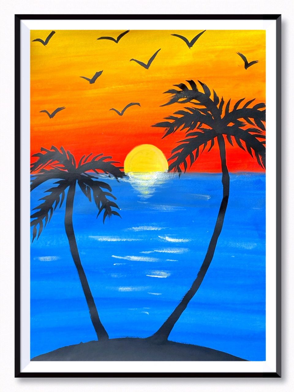 创意水粉 | 海滩剪影 水粉临摹