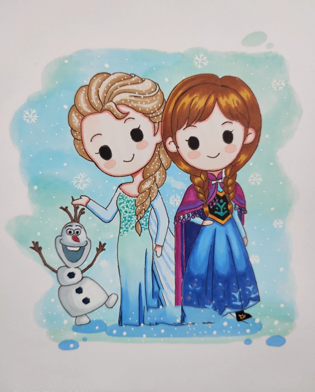 马克笔手绘/临摹冰雪姐妹花 - 艾莎和安娜 冰雪奇缘姐妹花,艾莎和安娜