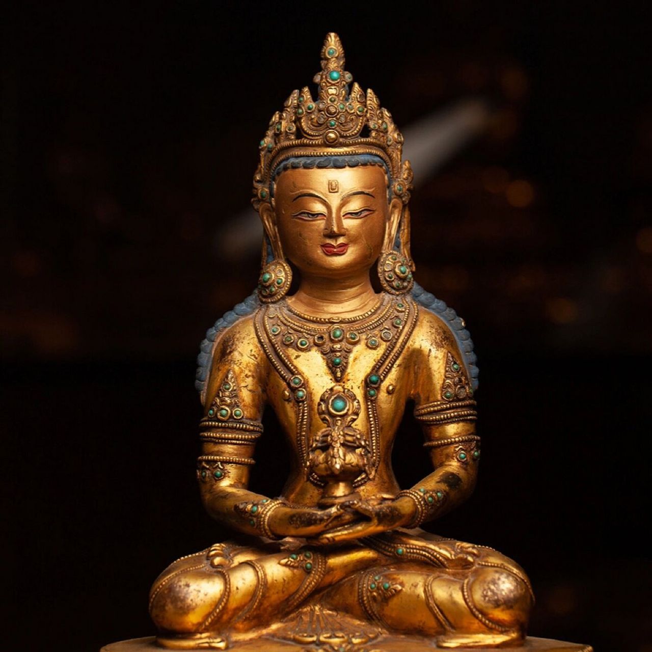 明代铜鎏金无量寿佛 尺寸高约29cm