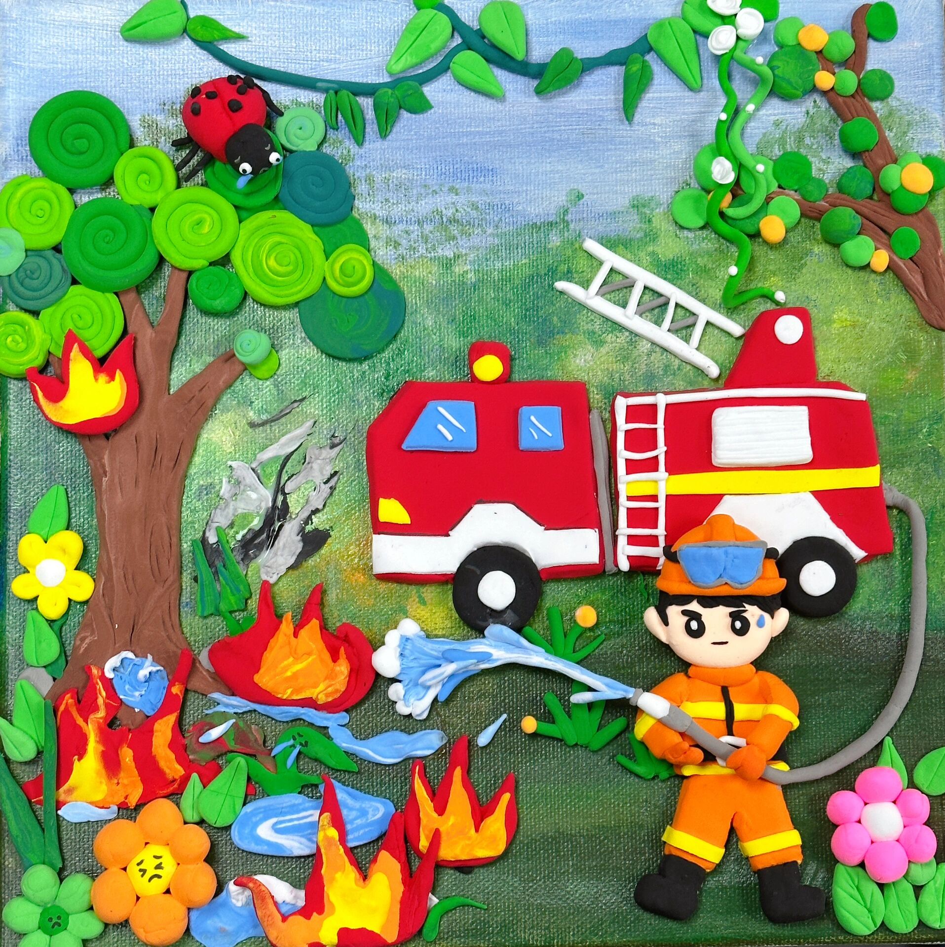 黏土创意画消防安全