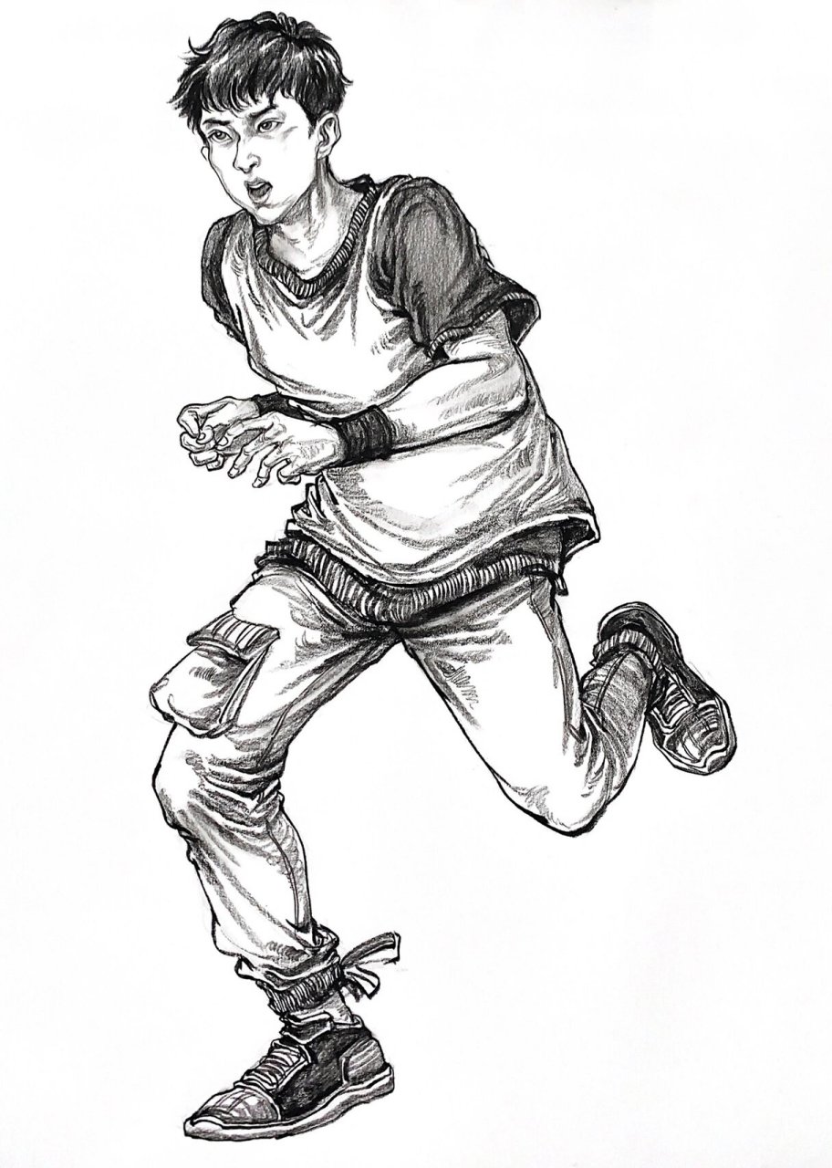 不苦咖啡默写速写 跑步的男青年