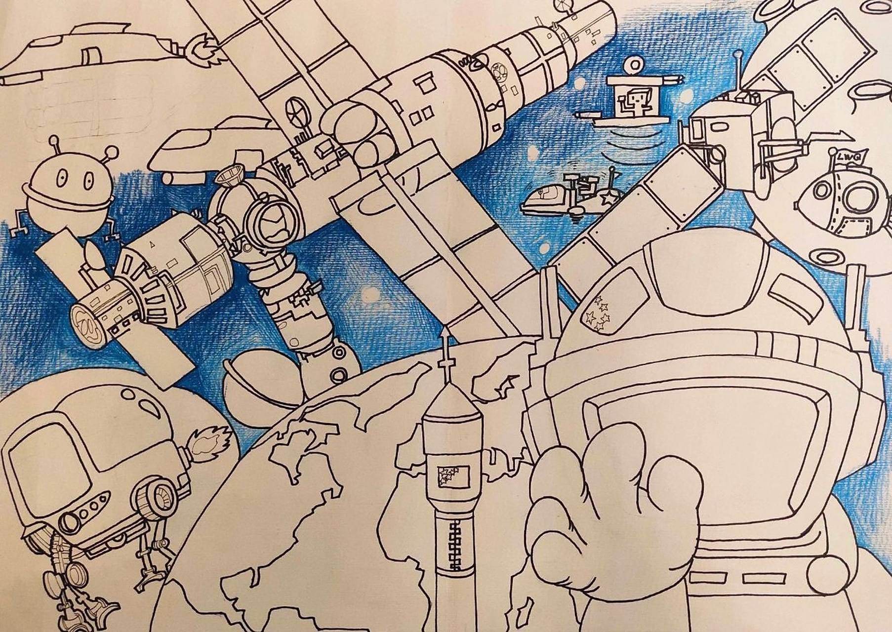 科技主题画(儿童创意绘画) 画一张关于科技主题的画带我的学生去参赛