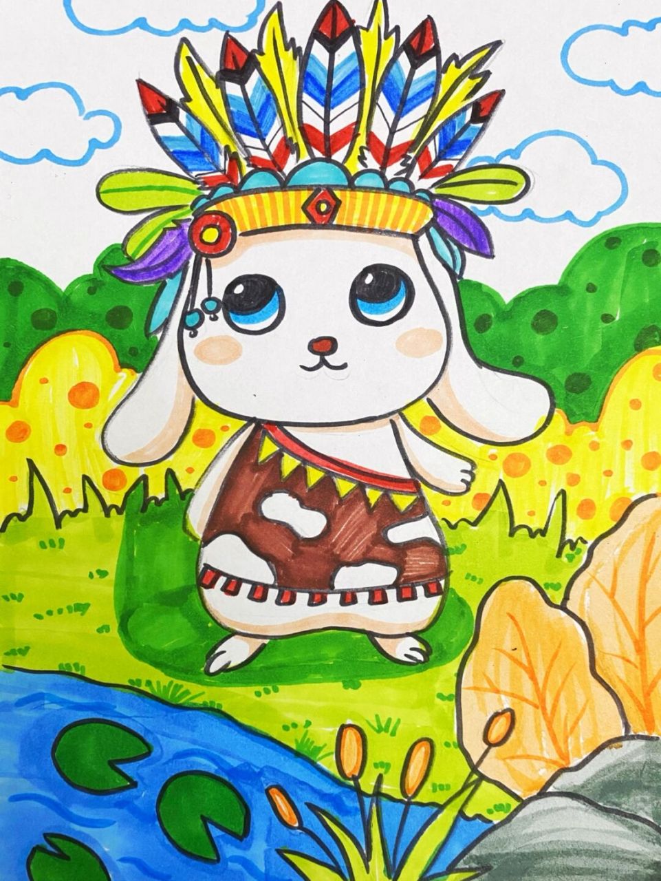 兔子 印第安 #儿童画# #卡通画##兔子# #印第安##印第安动物##马克笔