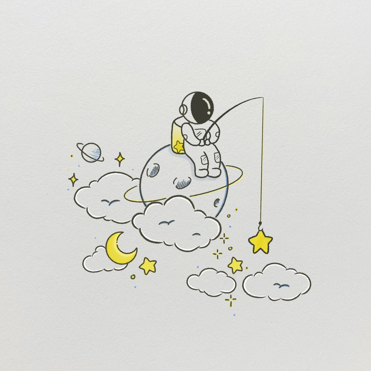 今日插画分享|钓星星的宇航员99 hi大家,我来啦!