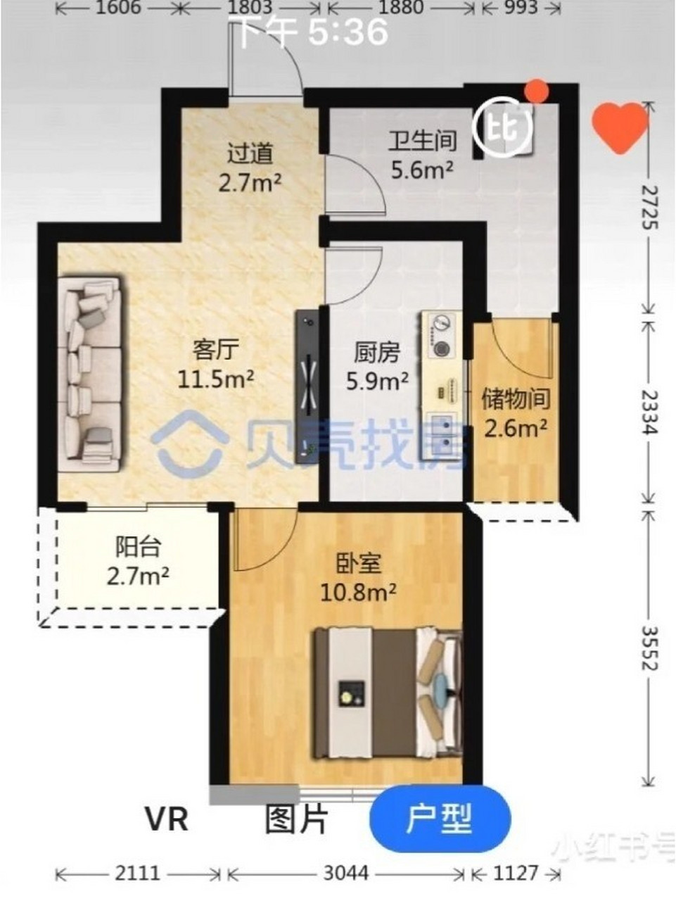 55平米一室一厅改两室图片