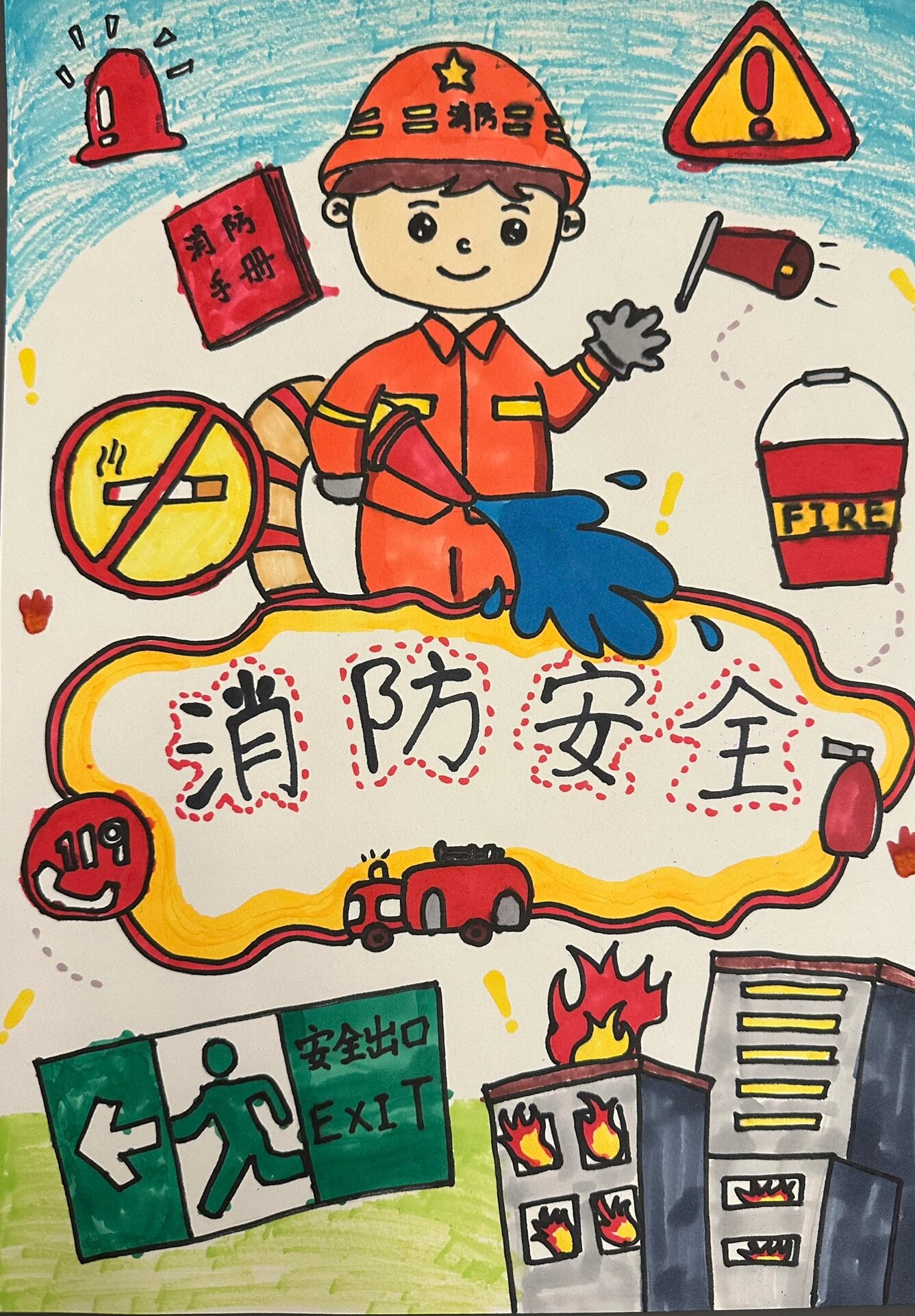 暑期消防安全主题画
