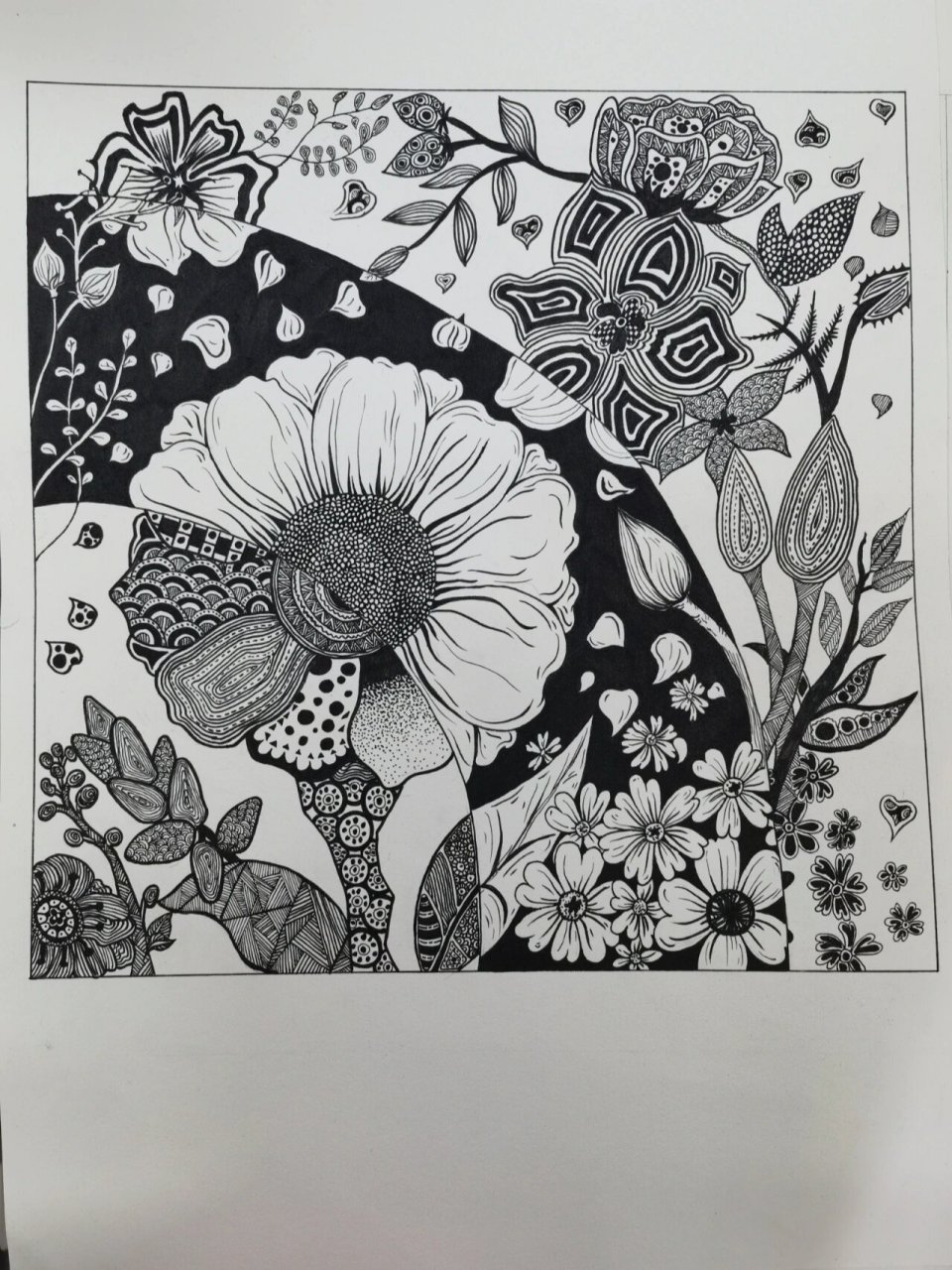 花卉装饰画 视觉传达设计作业 植物黑白装饰画 点线面装饰画