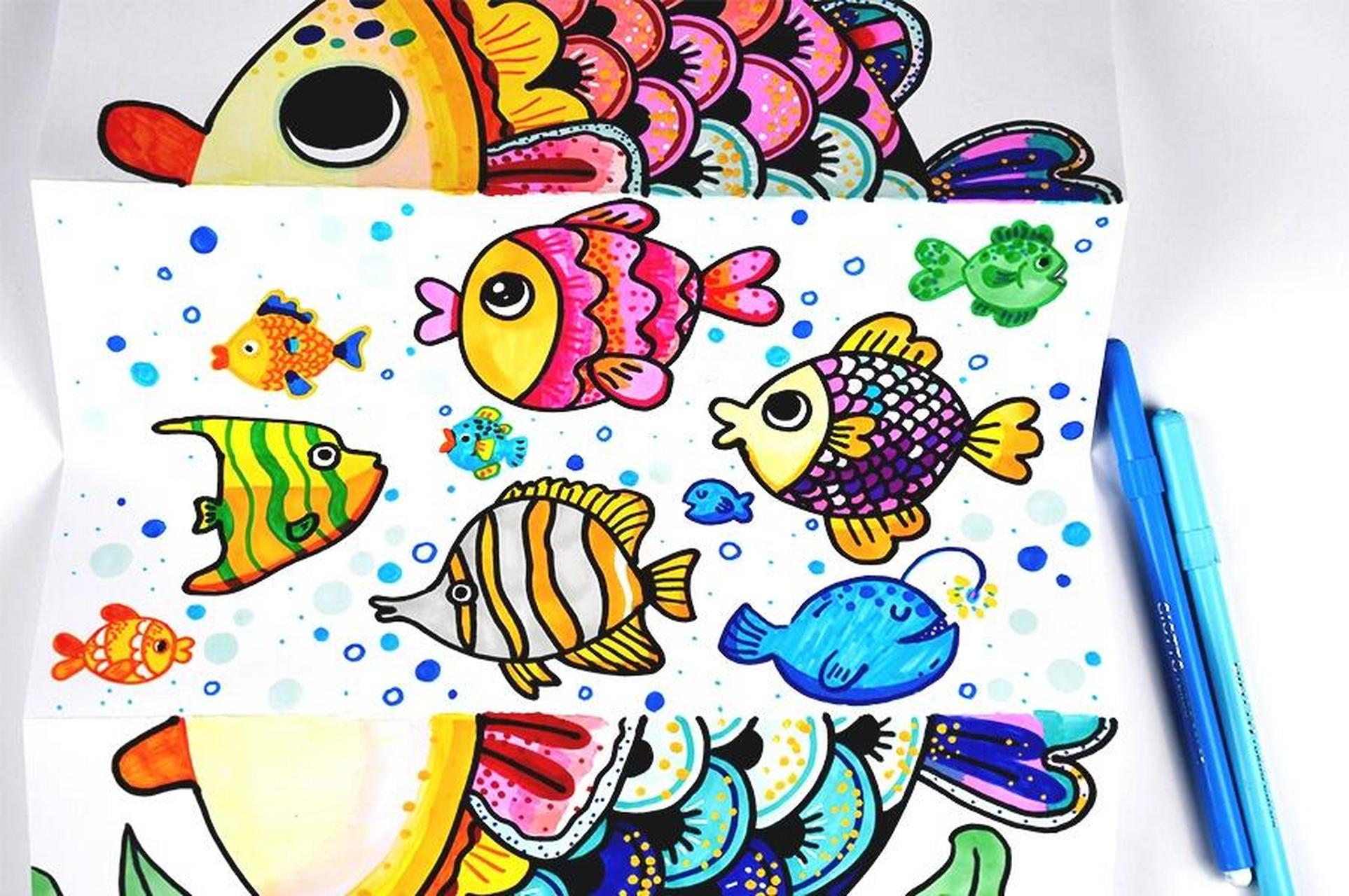 儿童画教程|折纸的魔法:大鱼吃小鱼 【教学重难点】  了解鱼的基本