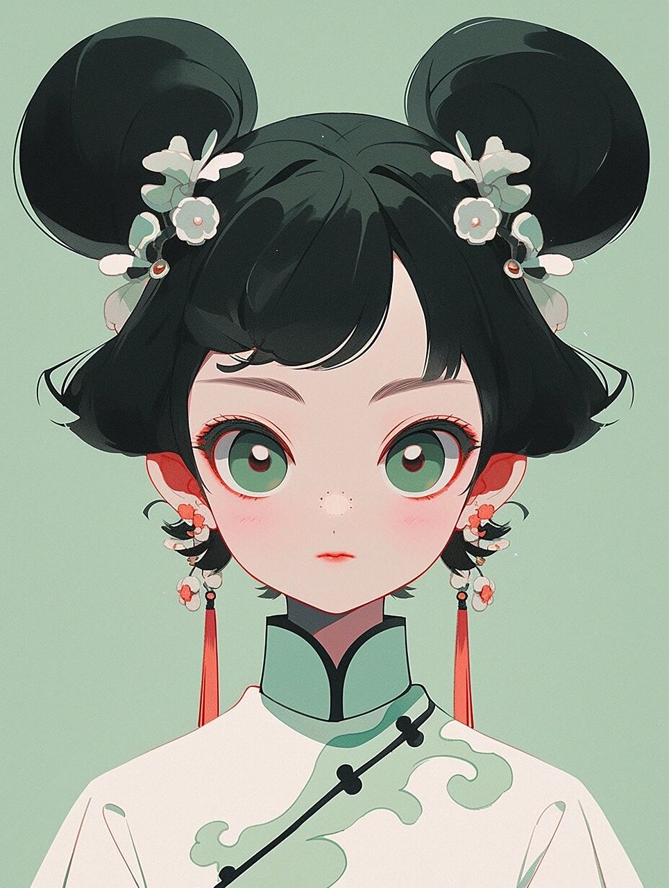 插画设计|温婉国风女生头像 重要关键词:国风,正脸,对称 用default