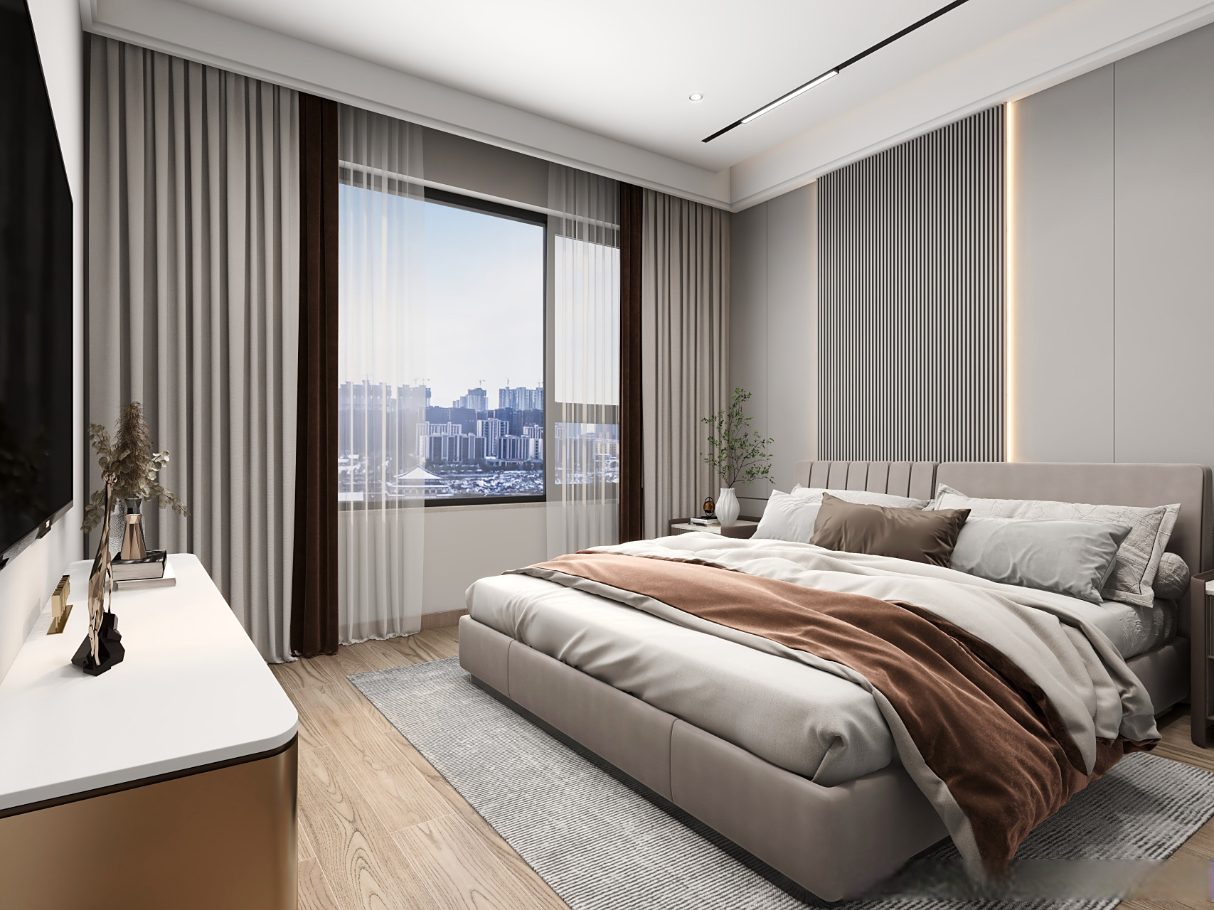 后现代风格卧室,优雅舒适的理想居所 #设计##酷家乐##90空间设计