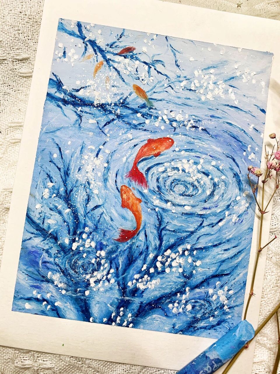 油画棒|池塘涟漪 附步骤图色号 愿一切为之努力的事情 都有浪漫的结果