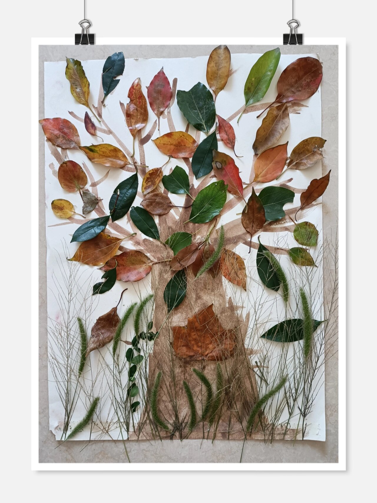 在家早教—树叶拼贴画(大树)