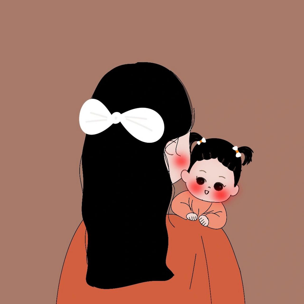 原创手绘卡通背影亲子情侣头像母女来啦 这几年只做了一件事情 生娃