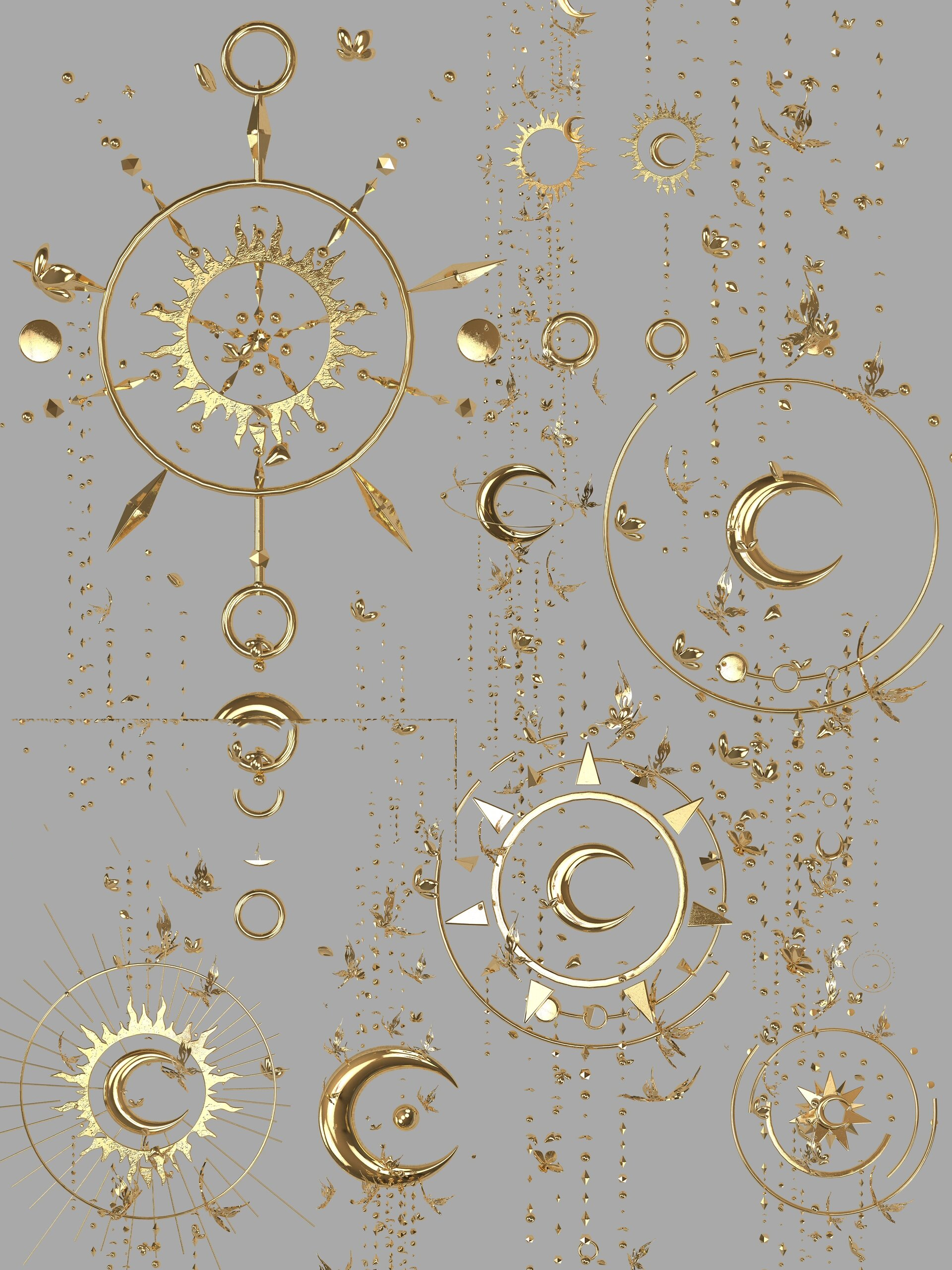 波西米亚风  装饰花纹金头饰免扣素材 分享一组原创金色金属,金月亮