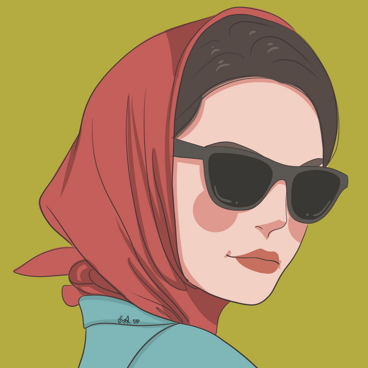 插画 | 头像 | 戴头巾带眼镜的酷女孩～ 图片92二改92商用92去
