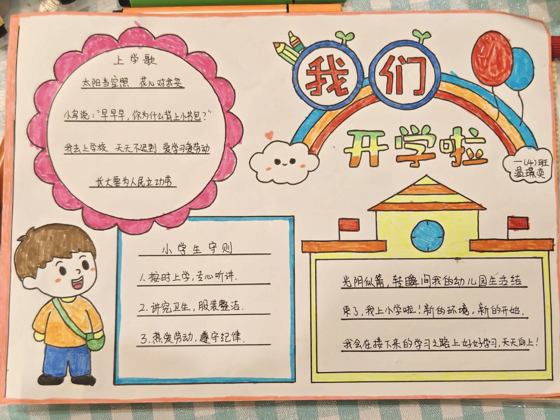 和娃一起做:一年级手抄报《我们开学啦》