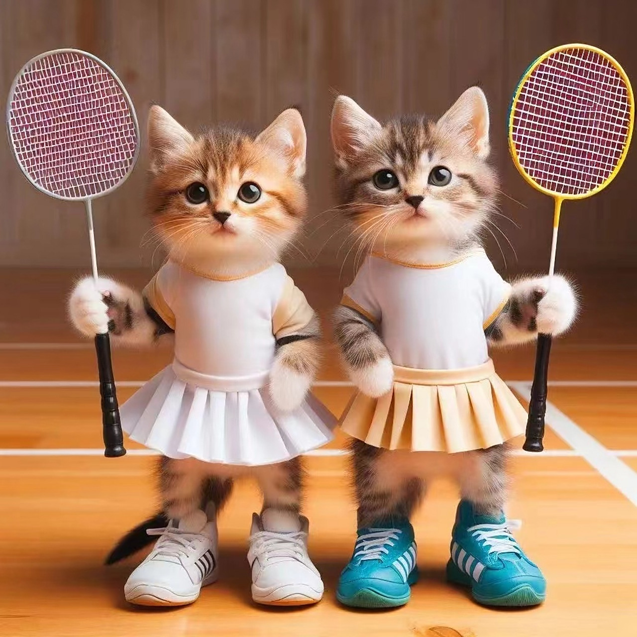 实在是太它喵的可爱了 再来一组[喵喵] 小猫咪打羽毛球9615