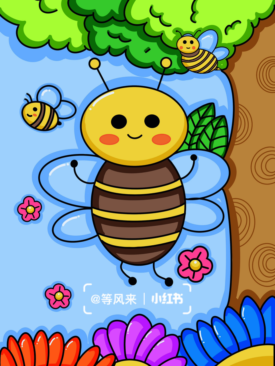 小蜜蜂93 儿童画 创意画 简笔画带线稿哦 #儿童简笔画# #创意儿童画