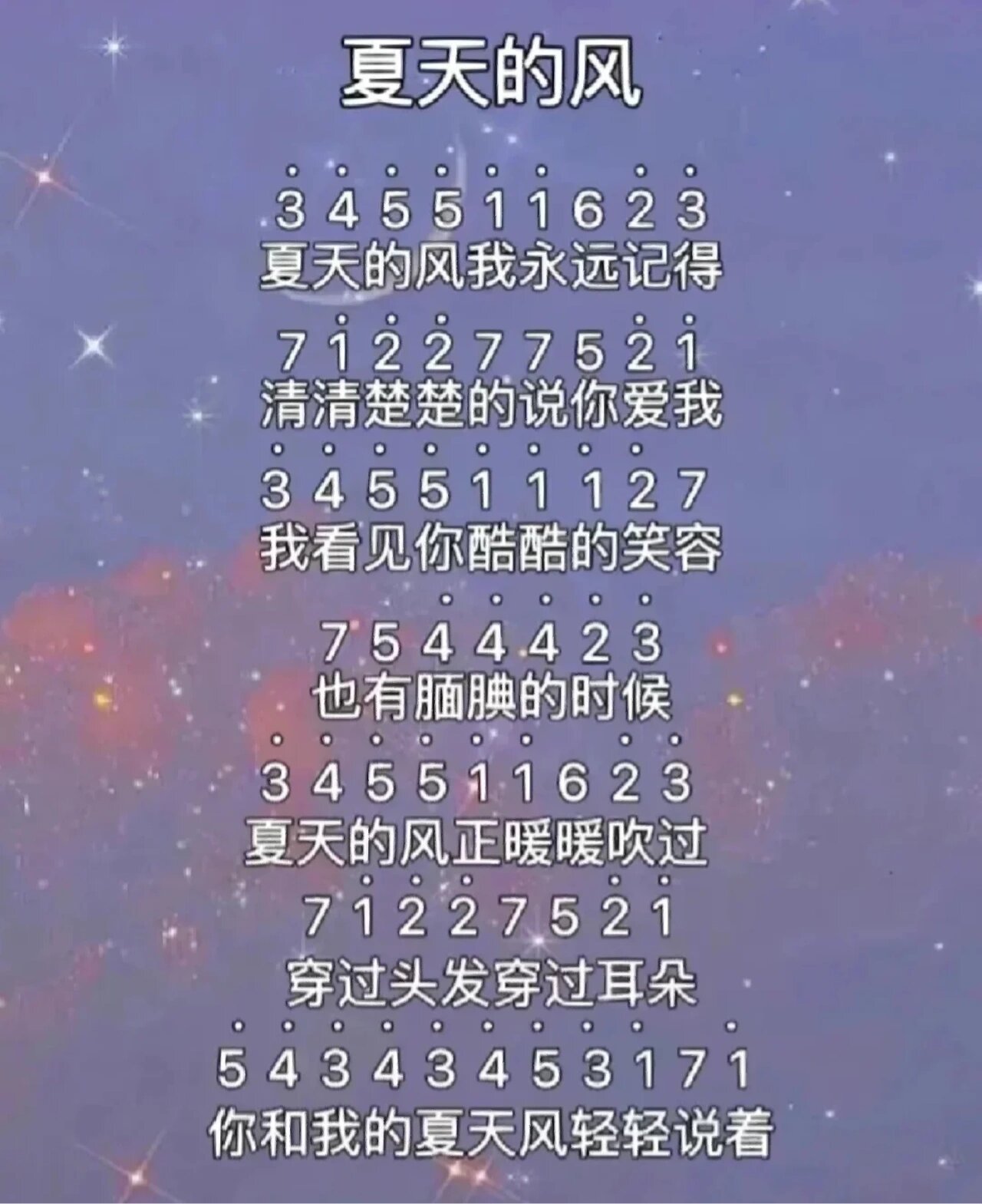 拇指琴琴谱《夏天的风》