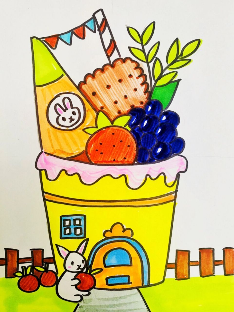 水果房子 #房子儿童画# #水果# #甜点房子##桶房子