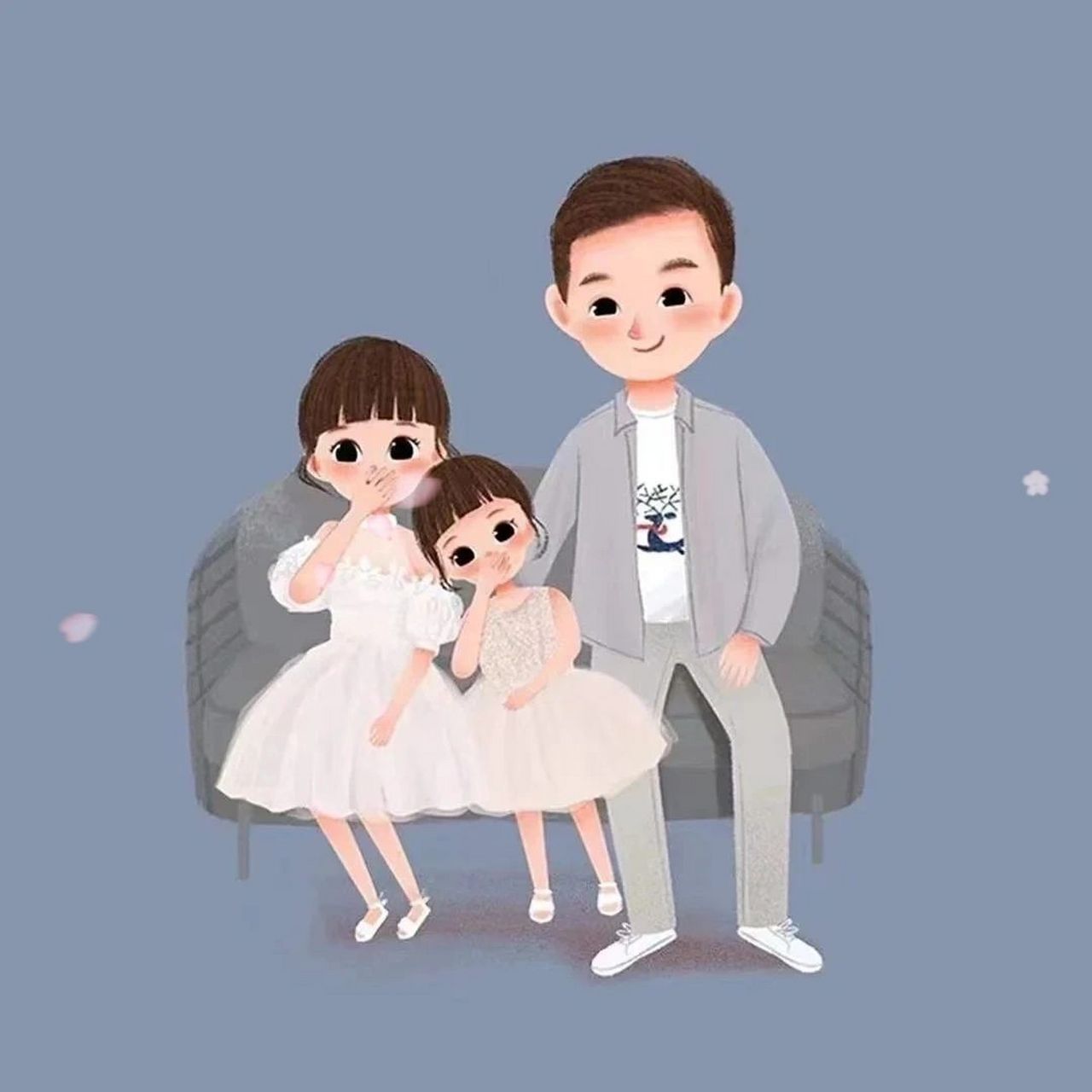 两个女儿卡通头像亲子照 两个女儿全家福卡通头像一家四口亲子照