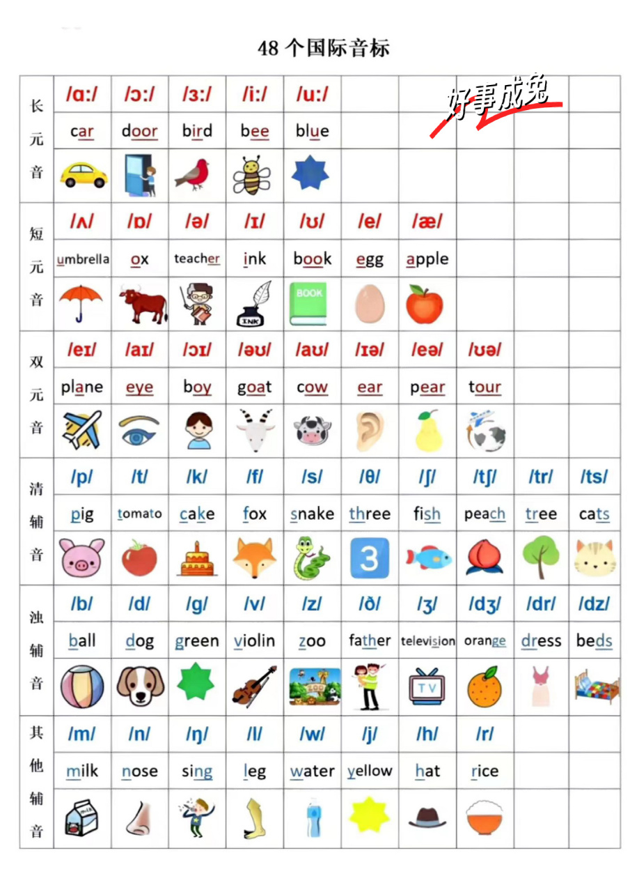 一张图搞定48个国际音标