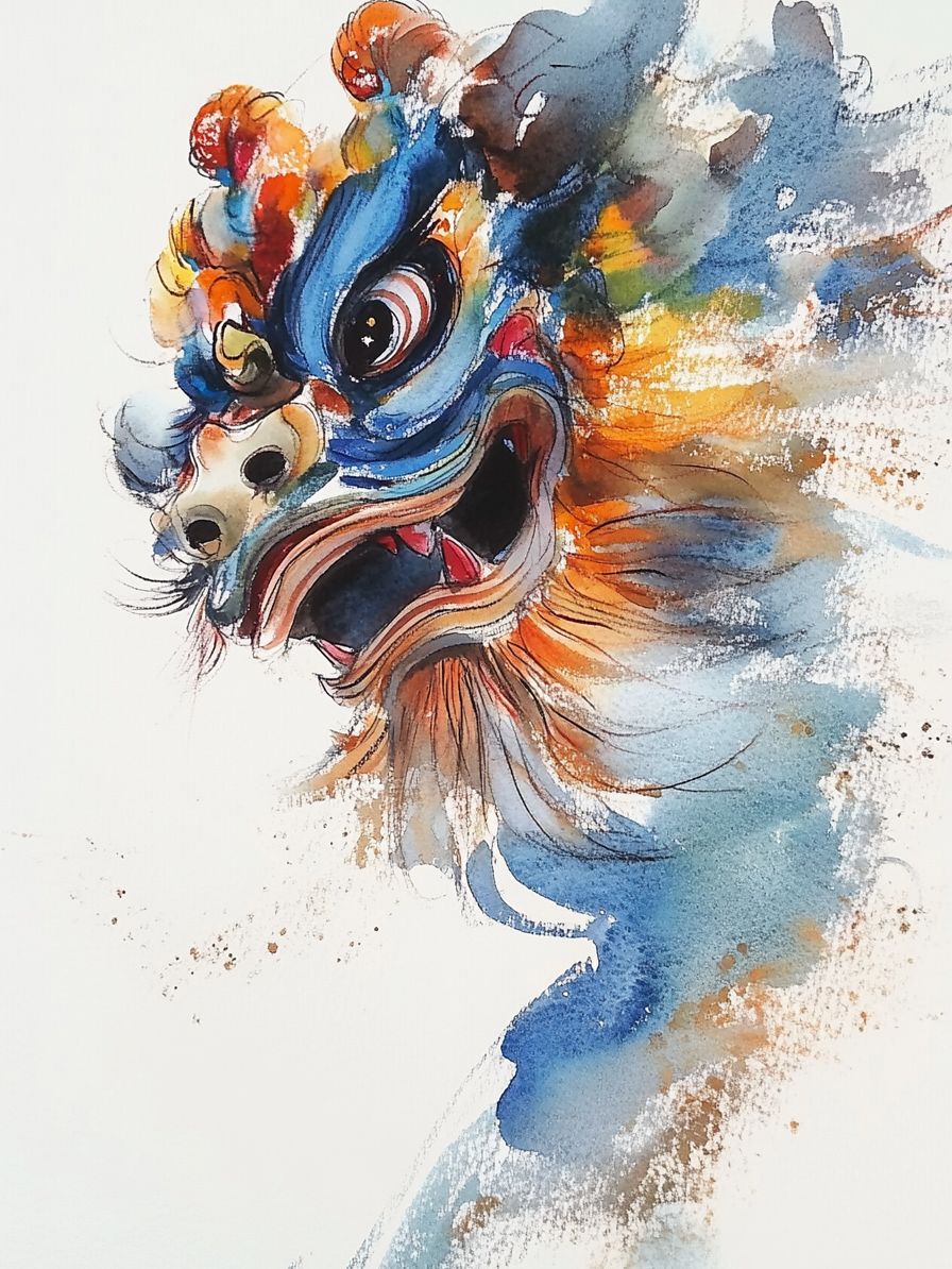 ai水彩|狮舞缤纷