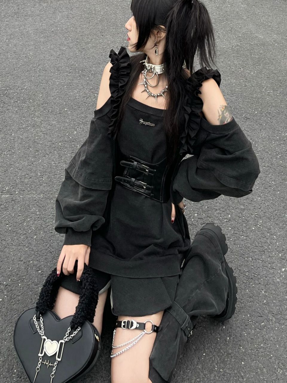 ootd灰色朋克 甜酷辣妹73暗黑小众系亚文化7315 是暗黑又有点