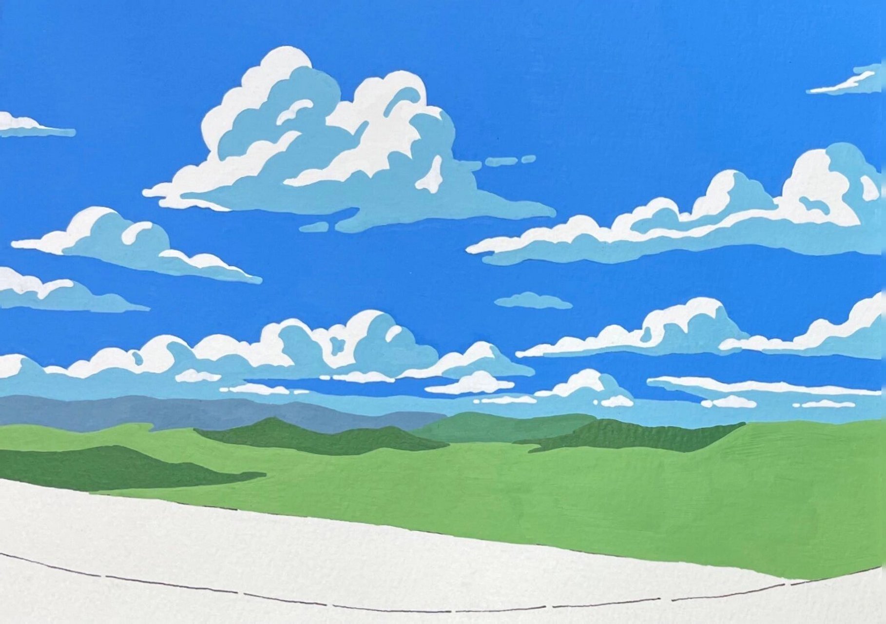 今天要给大家分享一篇关于动漫风格蓝天白云下,蒙古大草原的绘画奔乔