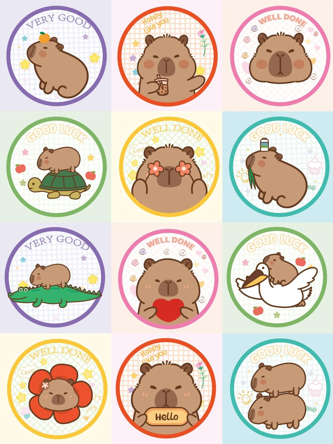 治愈动漫卡皮巴拉卡通插画贴纸素材